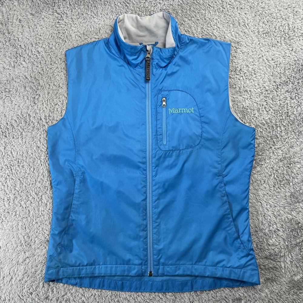 Marmot Vest Womens Medium‎ Blue Windbreaker Lined Full Zip Packable Gorpcore